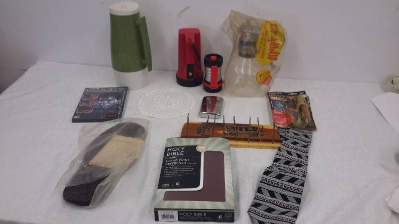 Bible, pitcher, flashlights, and more