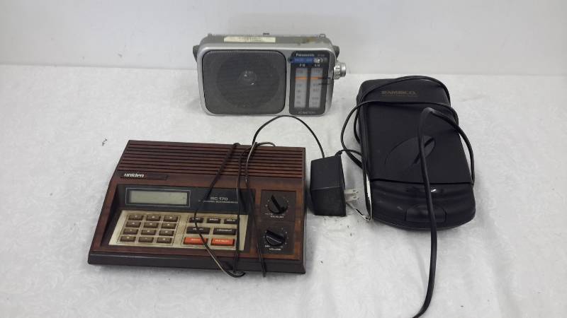 Uniden Scanner, Panasonic radio, Ambico VHS rewinder