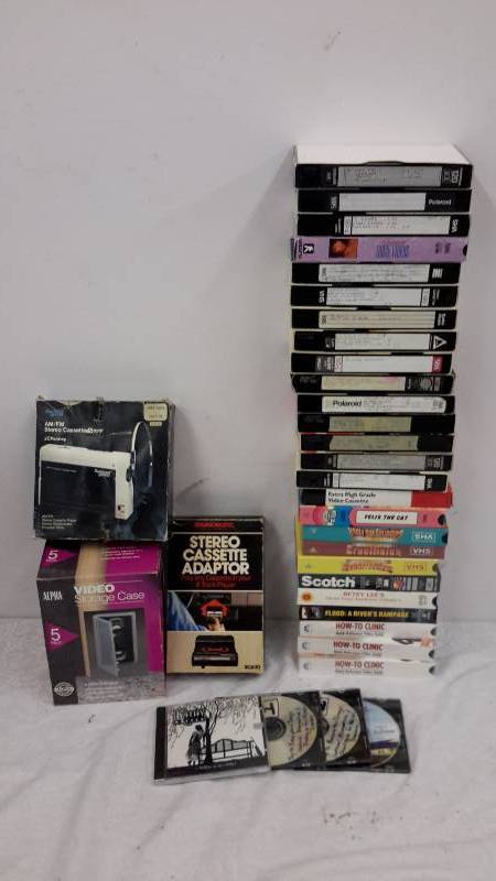 VHS, Stereo cassette player and adapter, CDs