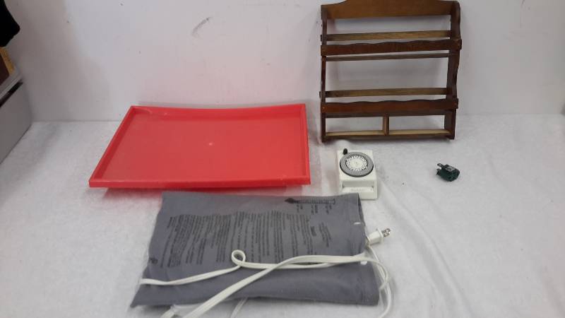 Tray, spice rack, heating pad, timer