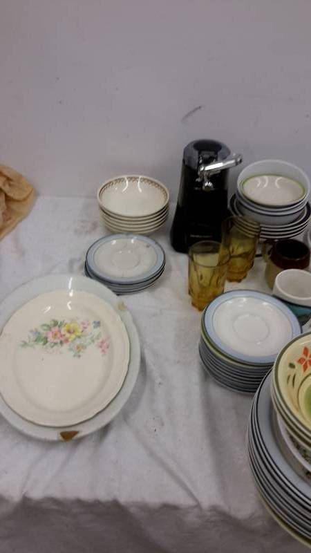 Hamilton Beach can opener, cups, dishes, and more
