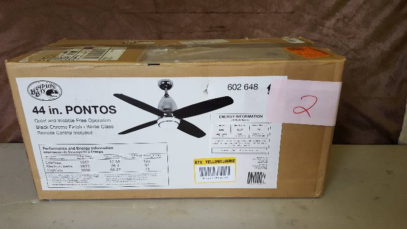 Hampton Bay Pontos 44 in. Indoor Black Ceiling Fan NEW