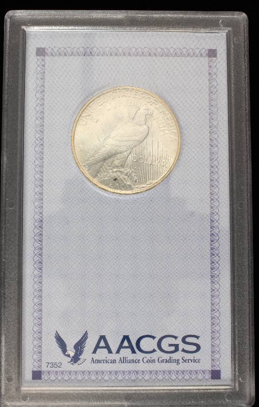 1923 PEACE SILVER DOLLAR MS62 old AACGS large slab