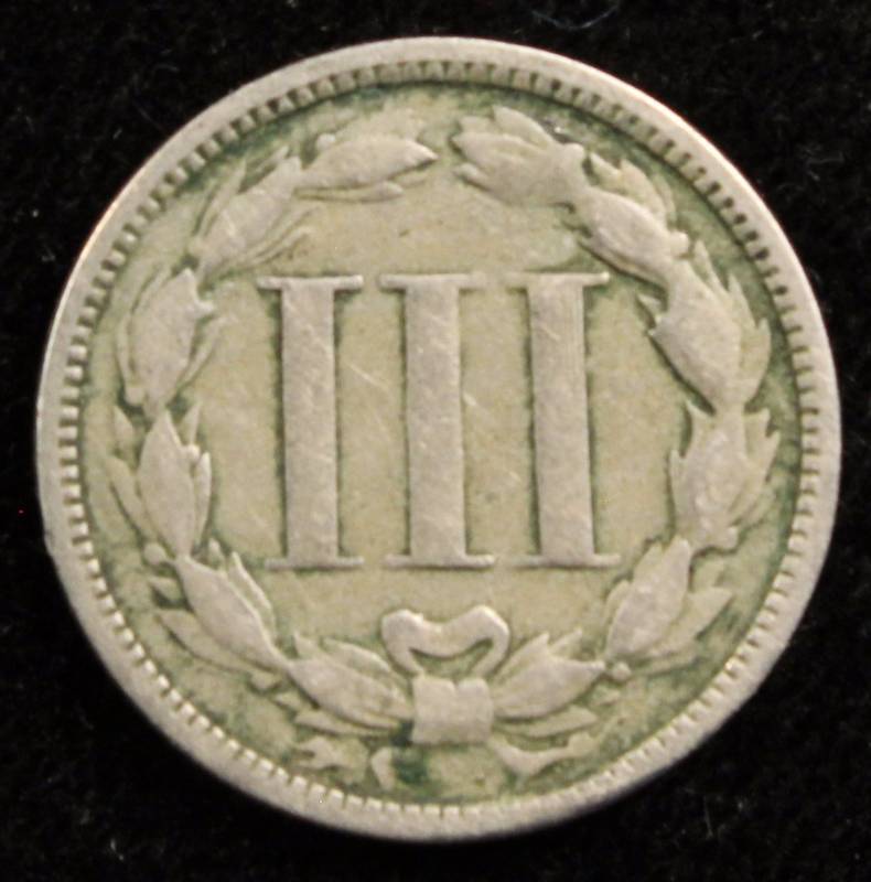 1865 U.S. THREE CENT NICKEL VG
