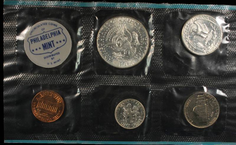 1964 U.S. MINT SET - SILVER KENNEDY HALF, 25C, 10C, NICKEL & CENT ALL IN ORIGINAL SEALED GOVT CELLOPHANE