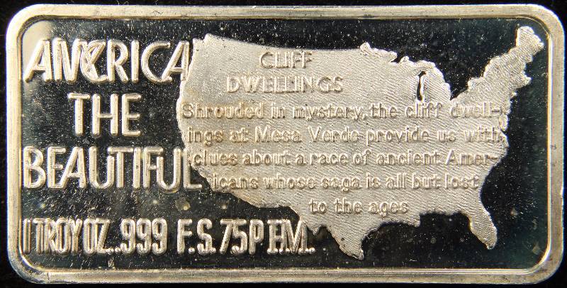 1 TROY OZ. .999 FINE SILVER BAR AMERICA THE BEAUTIFUL CLIFF DWELLINGS