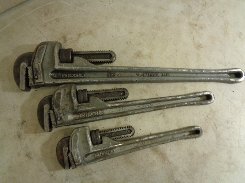 lot 67 image: 3 Ridgid Aluminum Pipe Wrenches