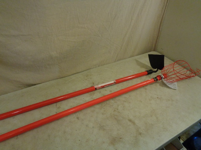 lot 85 image: Telescoping Handle Fruit Picker and Fiberglass Handle Hoe