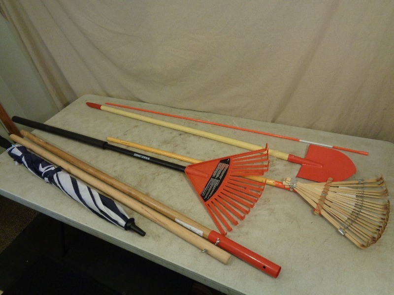 lot 86 image: Rakes, Umbrella, Ext Handles, and More