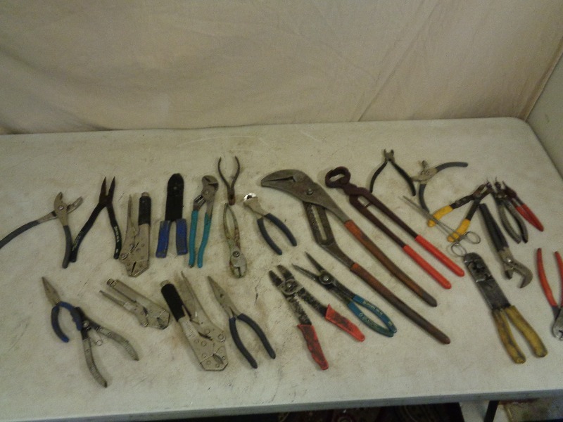 lot 100 image: Assorted Pliers, Snips, Snap Ring, Electrical, Etc
