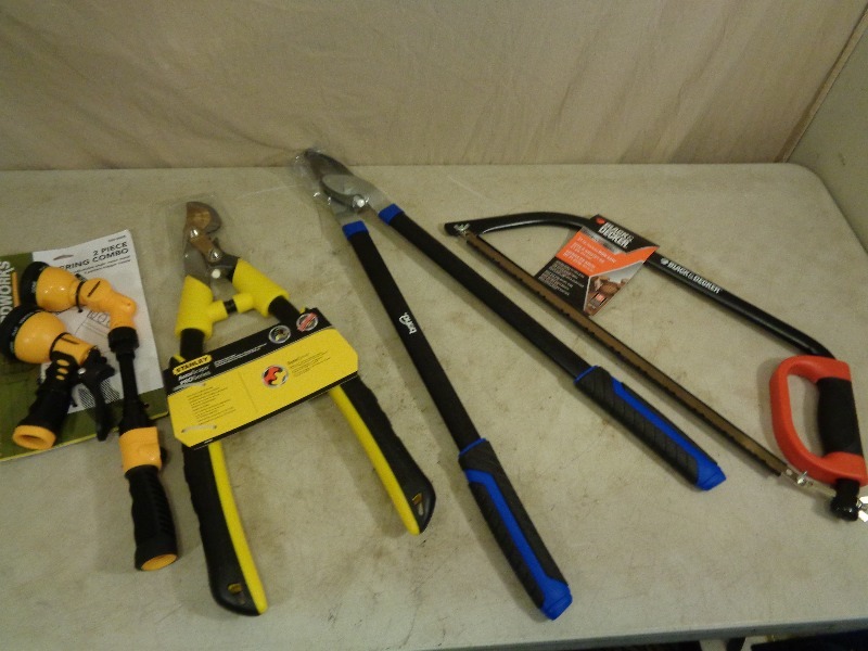 lot 107 image: New Loppers, Saw, Hose Nozzles