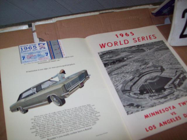 1965 Minnesota Twins vs. Los Angeles Dodgers Authentic World Series Program with Game 7 Ticket Stub. Mint condition. This is a very rare piece. The ticket is stapled inside the front cover of the program by the original owner.
