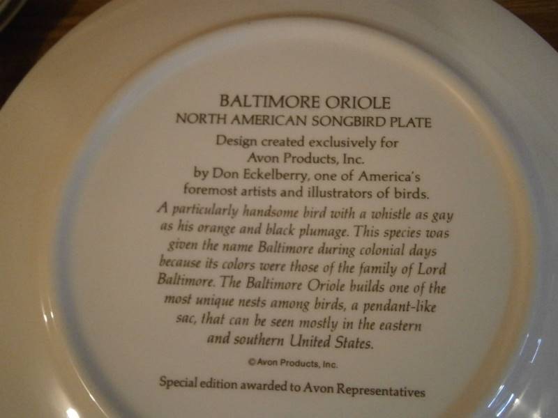 Avon plate Baltimore Oriole