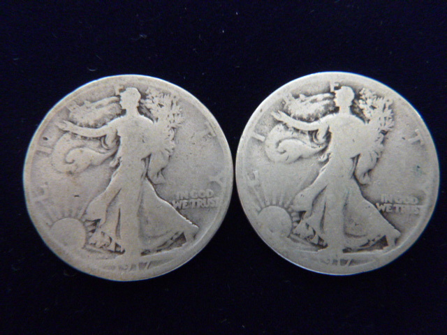 2 1917 Walking Liberty Silver Half Dollars