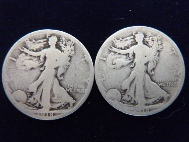 2 1918 Walking Liberty Silver Half Dollars