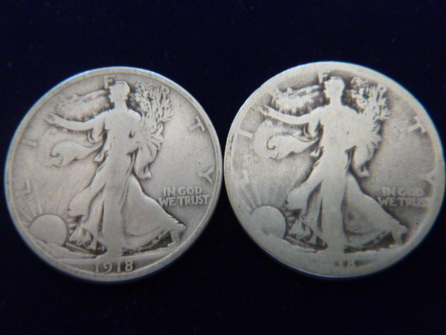 2 1918 Walking Liberty Silver Half Dollars