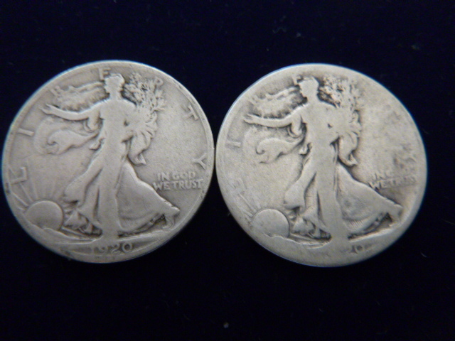 2 1920 Walking Liberty Silver Half Dollars