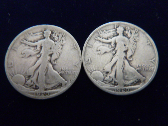 2 1920 Walking Liberty Silver Half Dollars