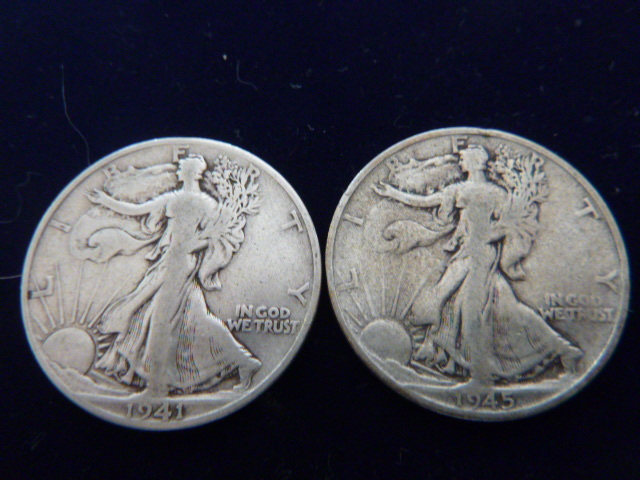 1941 and 1945 Walking Liberty Silver Half Dollars