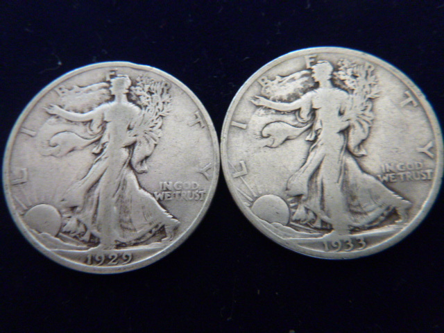 1929 and 1933 Walking Liberty Silver Half Dollars