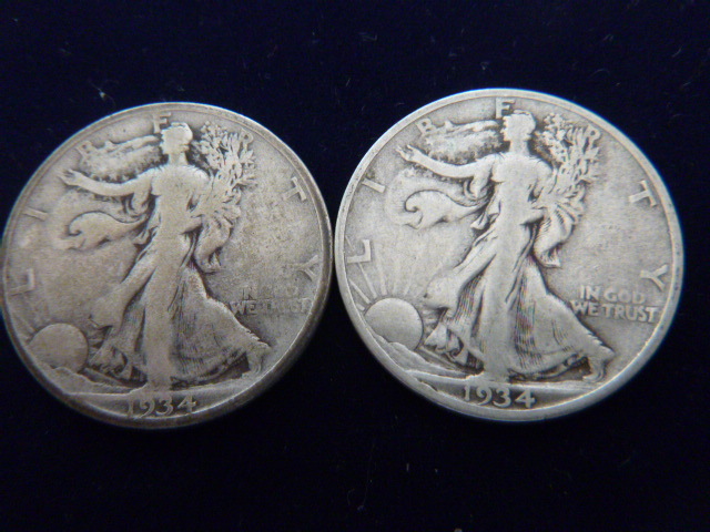 2 1934 Walking Liberty Silver Half Dollars