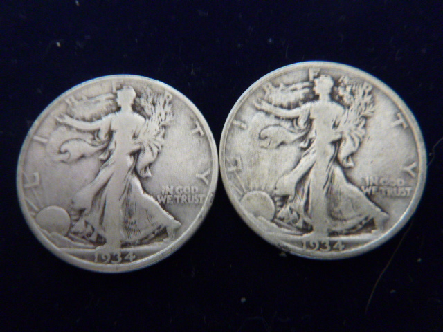2 1934 Walking Liberty Silver Half Dollars
