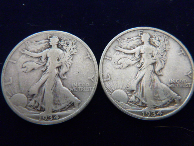 2 1934 Walking Liberty Silver Half Dollars