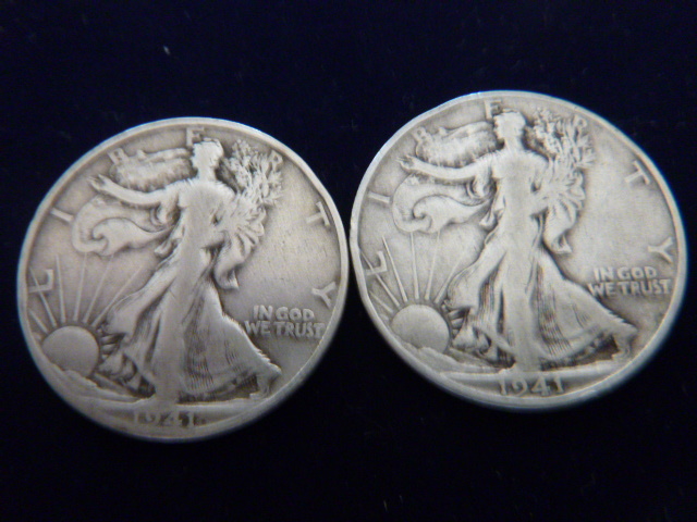 2 1941 Walking Liberty Silver Half Dollars