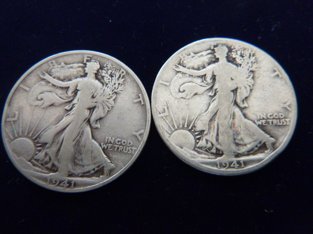 2 1941 Walking Liberty Silver Half Dollars