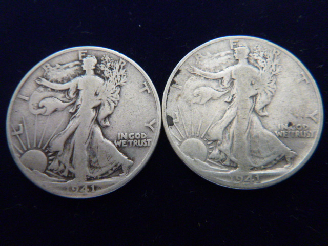 2 1941 Walking Liberty Silver Half Dollars