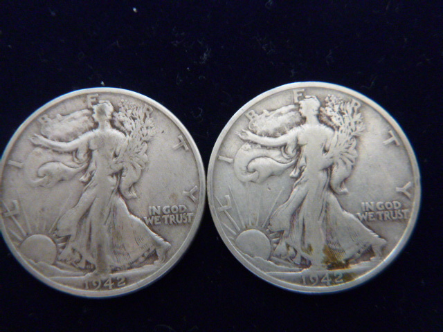 2 1942 Walking Liberty Silver Half Dollar