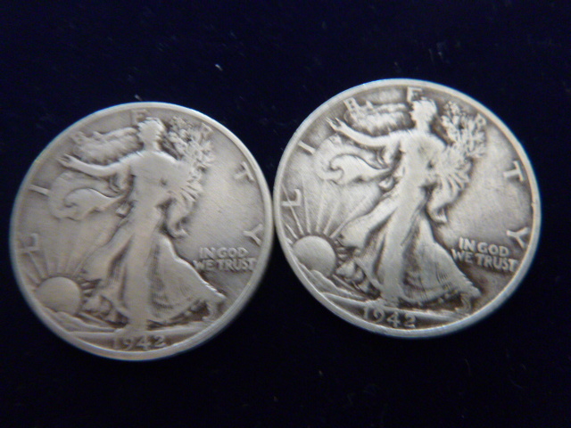 2 1942 Walking Liberty Silver Half Dollar