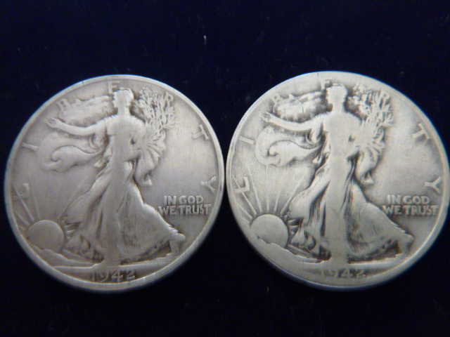 2 1942 Walking Liberty Silver Half Dollar