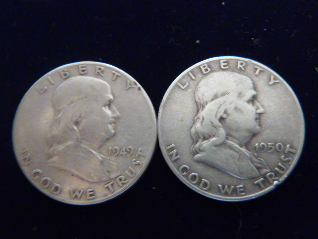 1949 and 1950 Franklin Silver Half Dollars