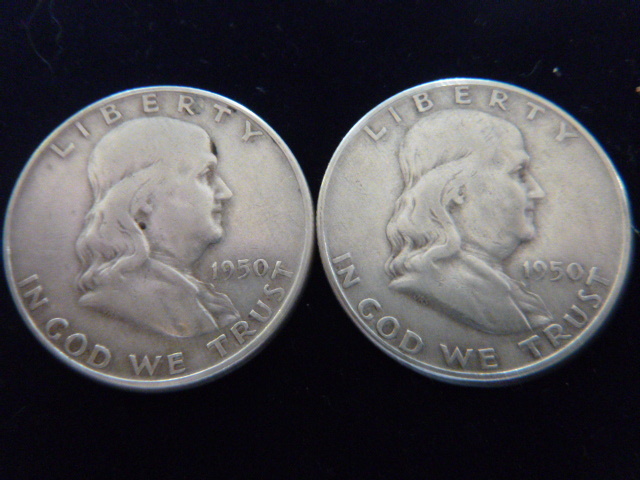 2 1950 Franklin Silver Half Dollars