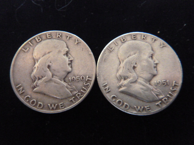 1950 and 1951 Franklin Silver Half Dollars