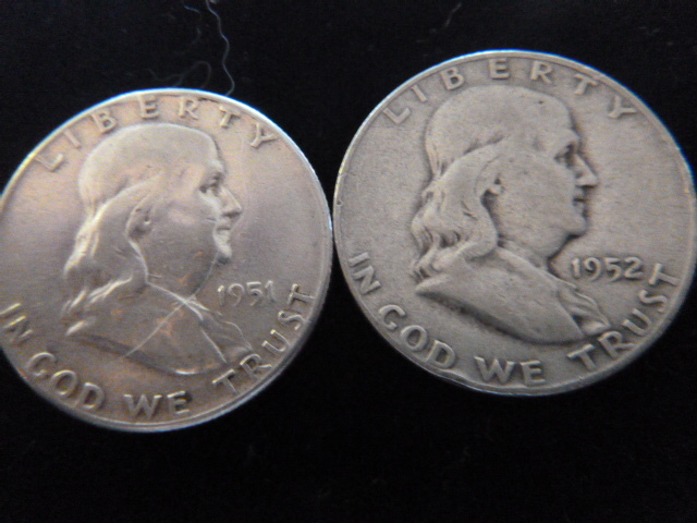 1951 and 1952 Franklin Silver Half Dollars