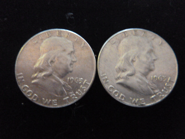 2 1963 Franklin Silver Half Dollars