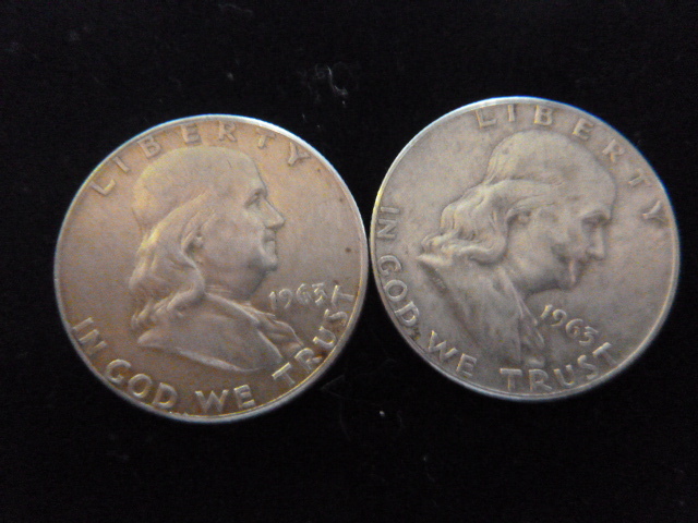 2 1963 Franklin Silver Half Dollars