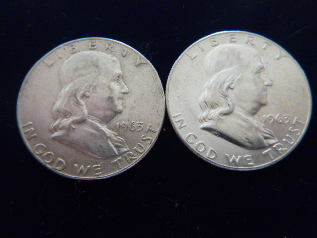 2 1963 Franklin Silver Half Dollars