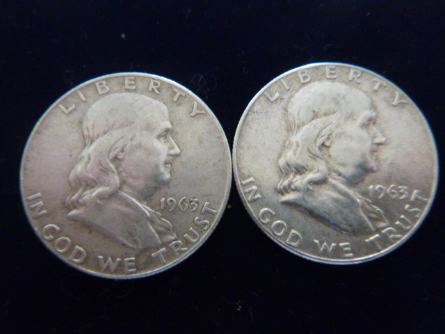 2 1963 Franklin Silver Half Dollars