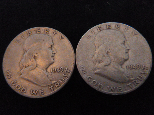 2 1949 Franklin Silver Half Dollars