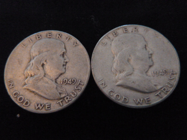 2 1949 Franklin Silver Half Dollars