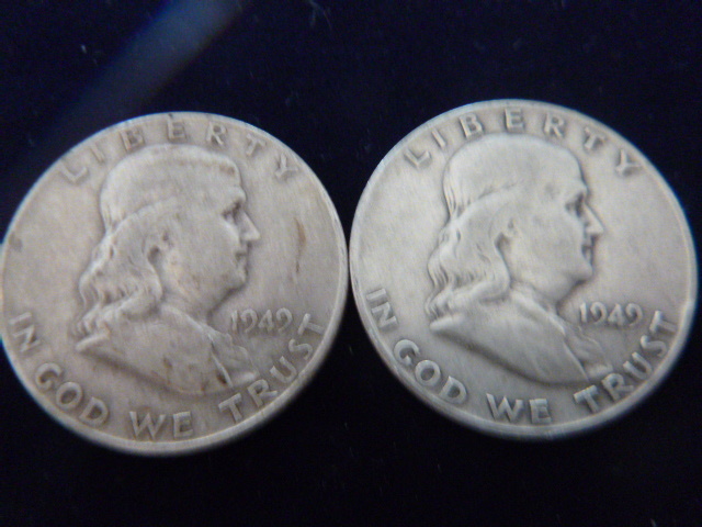 2 1949 Franklin Silver Half Dollars