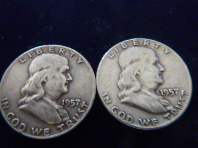 2 1957 Franklin Silver Half Dollars