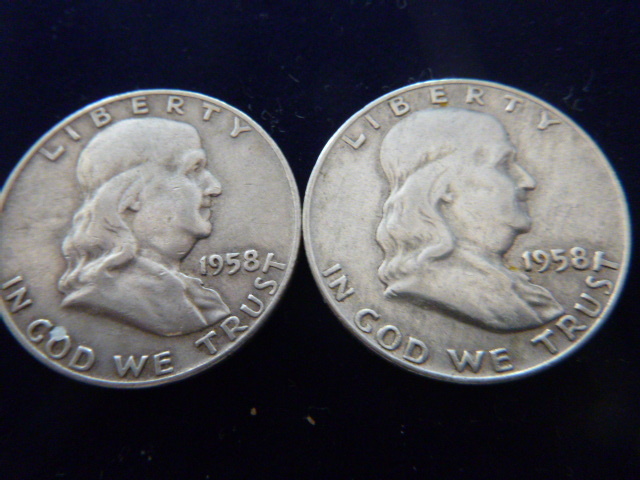 2 1958 Franklin Silver Half Dollars