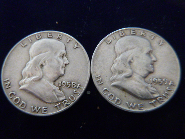 1958 and 1959 Franklin Silver Half Dollars