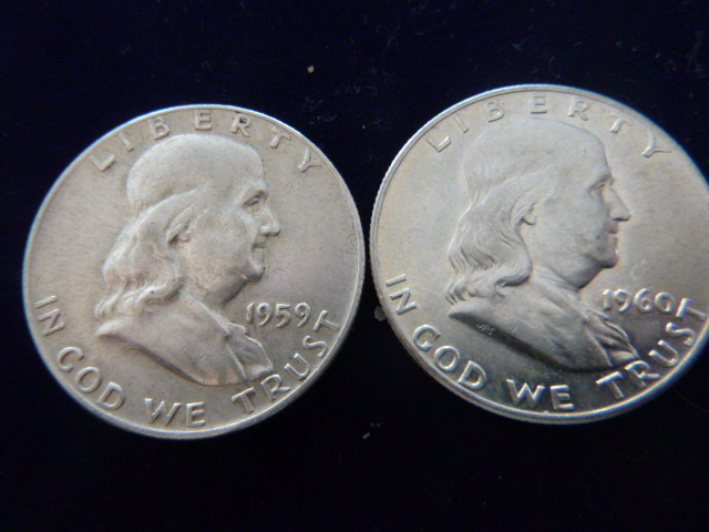 1959 and 1960 Franklin Silver Half Dollars