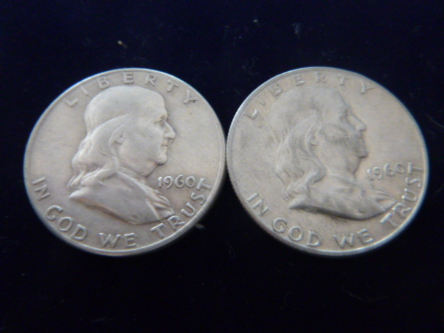 2 1960 Franklin Silver Half Dollars
