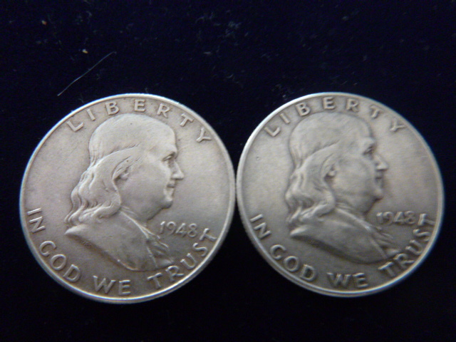 2 1948 Franklin Silver Half Dollars
